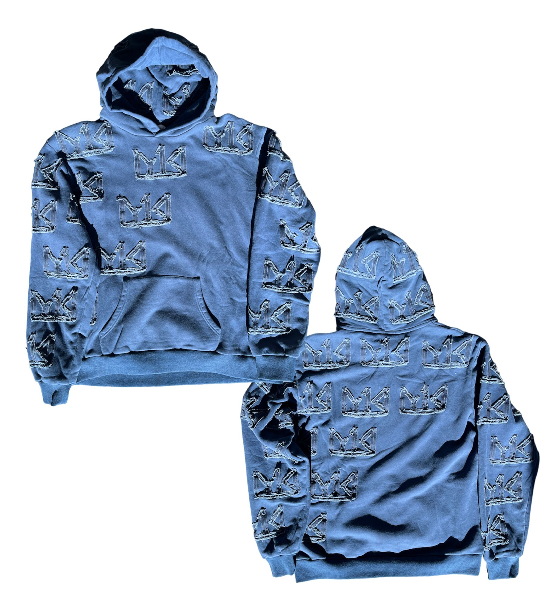 YK1K Logo EMBROIDERED Distressed OVERSIZE Effect Hoodie