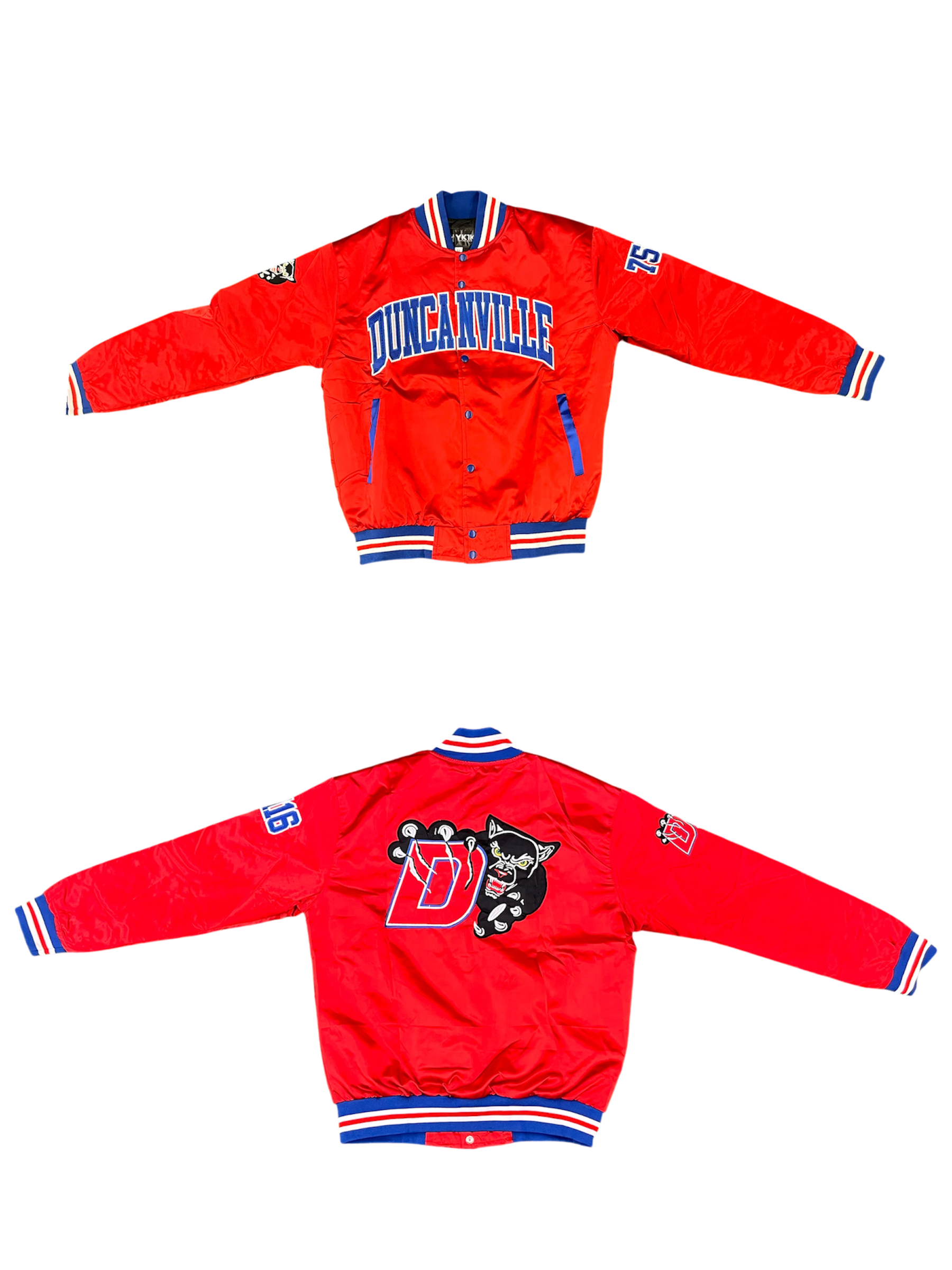 DUNCANVILLE YK1K SATIN VARSITY JACKET RED