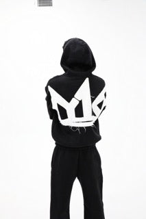 YK1K WINTER 25 OVERSIZED HOODIE STACKED PANTS SWEATSUIT BLACK