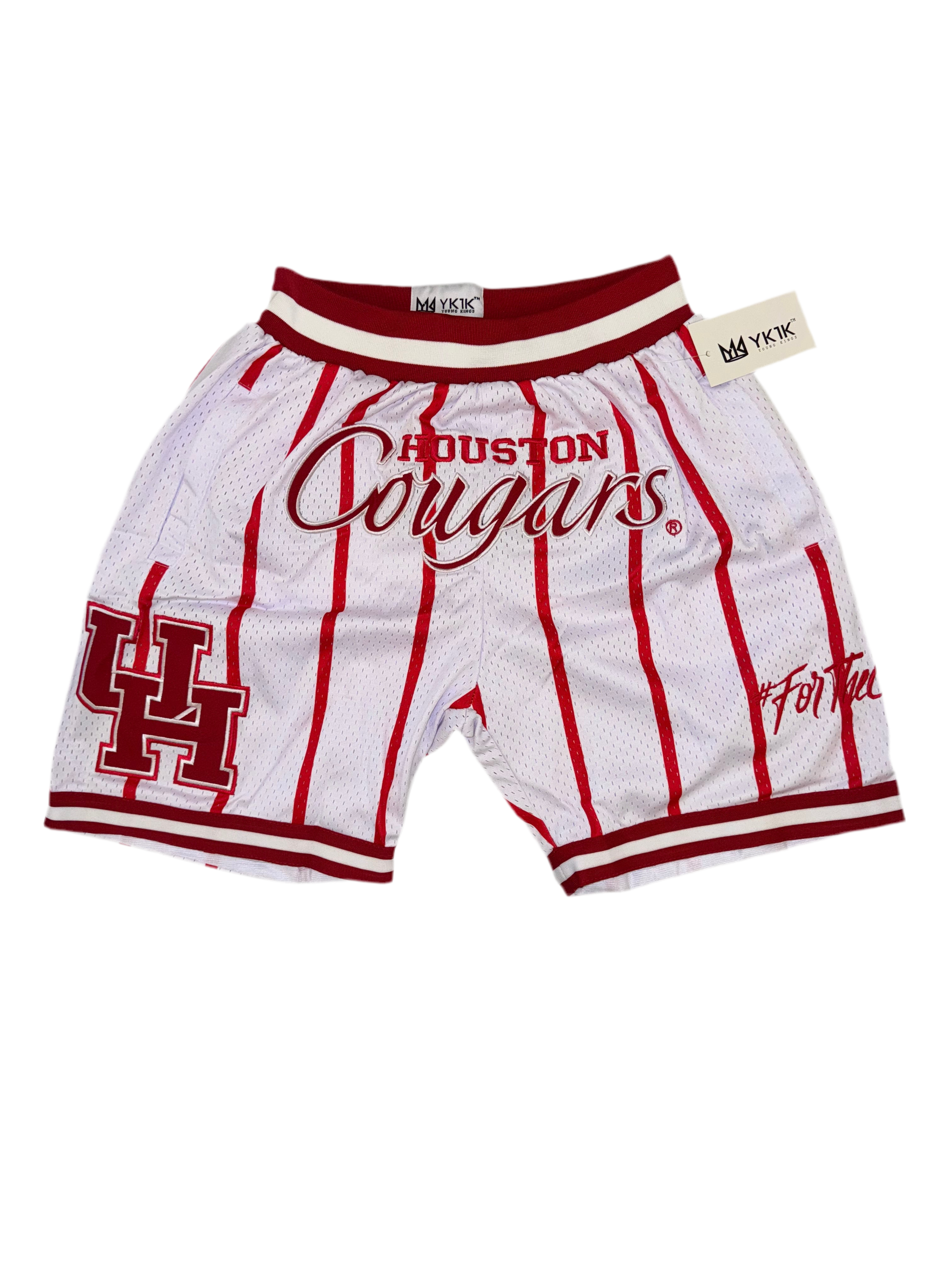 UNIVERSITY OF HOUSTON BASKETBALL SHORTS WHITE AND RED PINSTRIPES