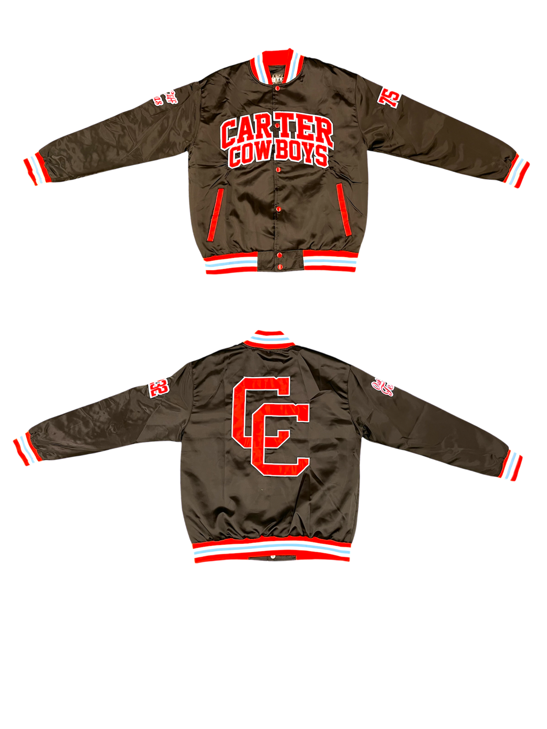 CARTER YK1K SATIN VARSITY JACKET BLACK