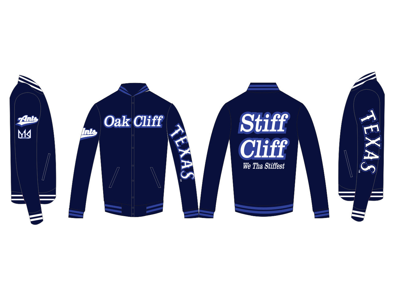 OAK CLIFF SATIN VARSITY JACKET NAVY