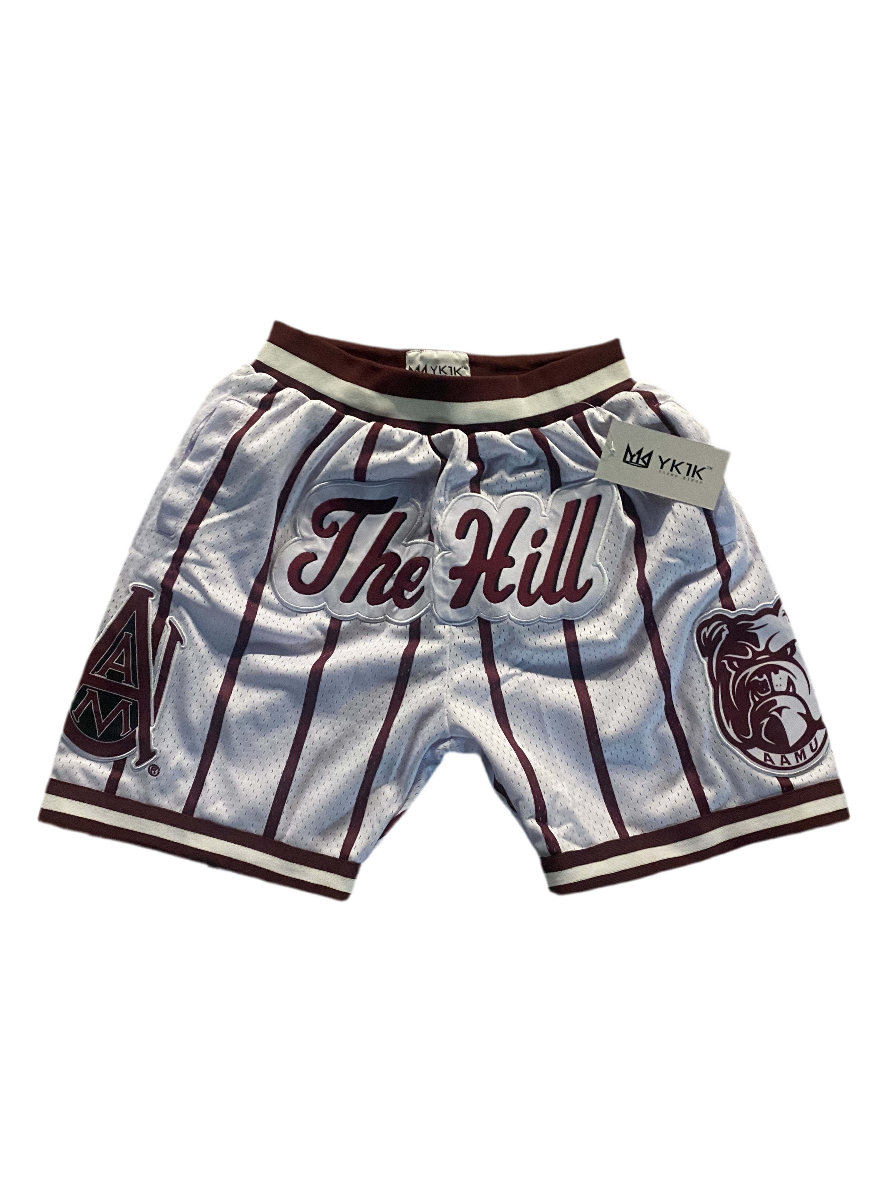 ALABAMA A&M UNIVERSITY BASKETBALL SHORTS WHITE MAROON PINSTRIPES