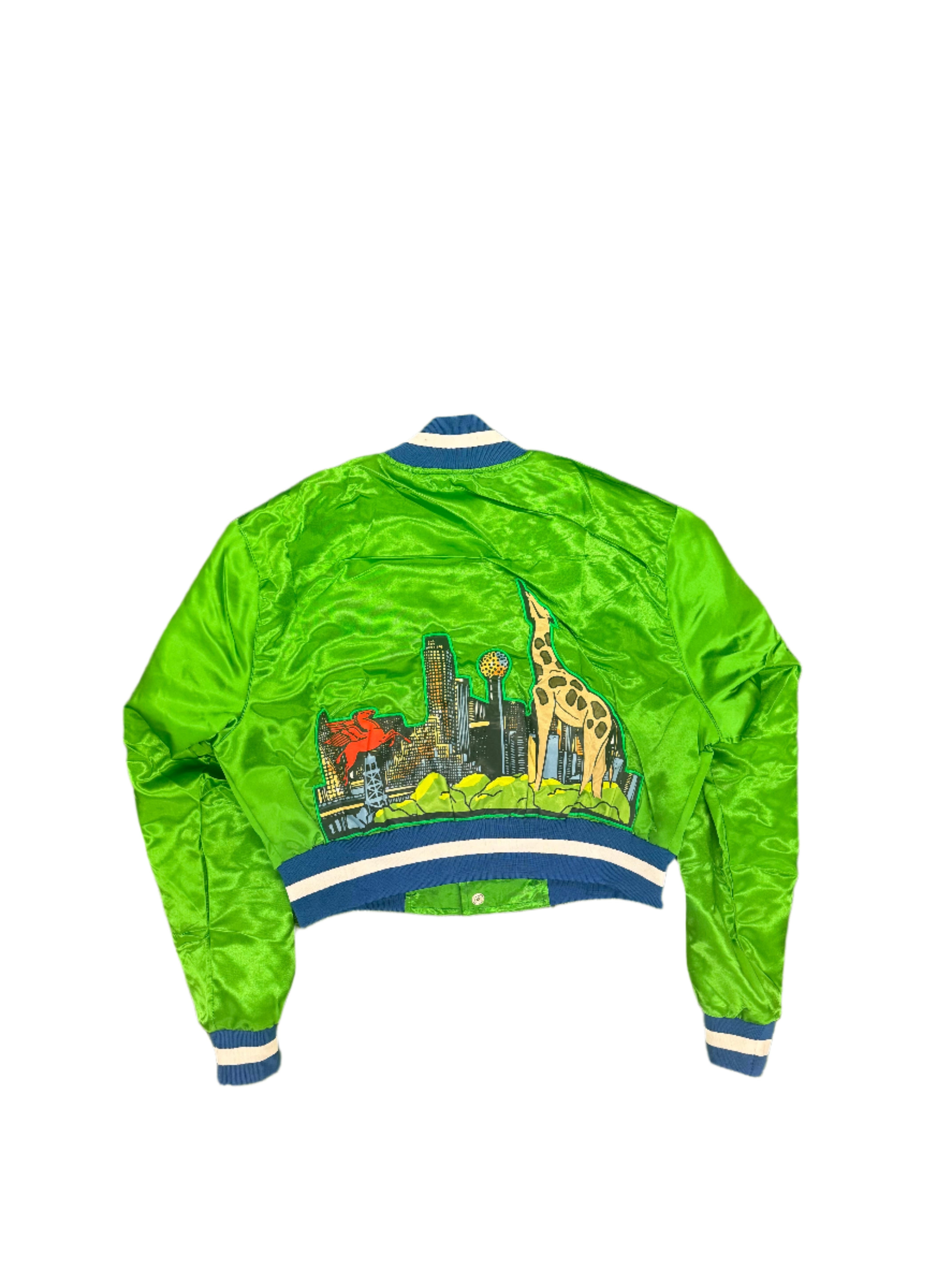 THIS IS DALLAS CROPPED SATIN VARSITY JACKET Green 2.0