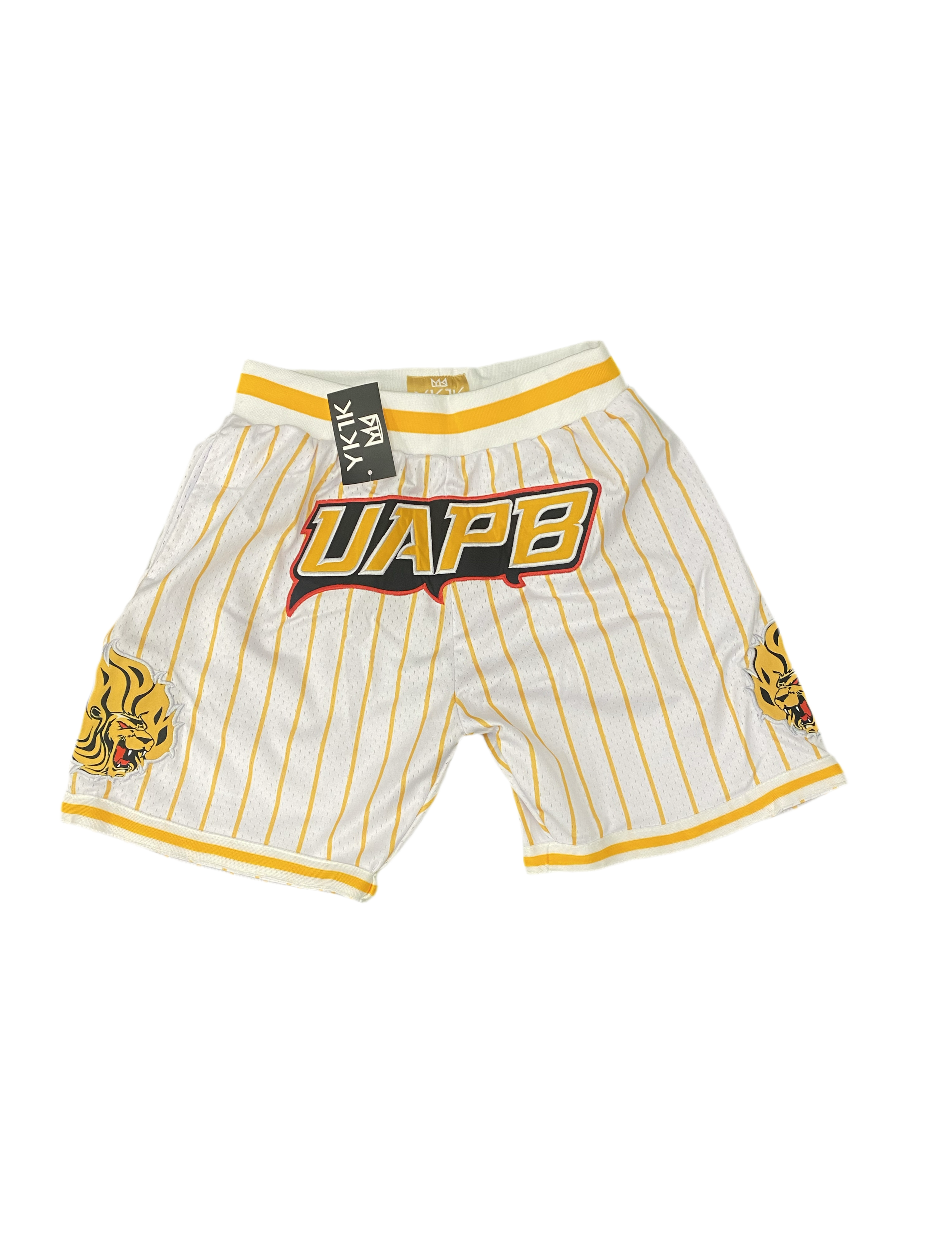 UAPB BASKETBALL SHORTS WHITE/gold pinstripes