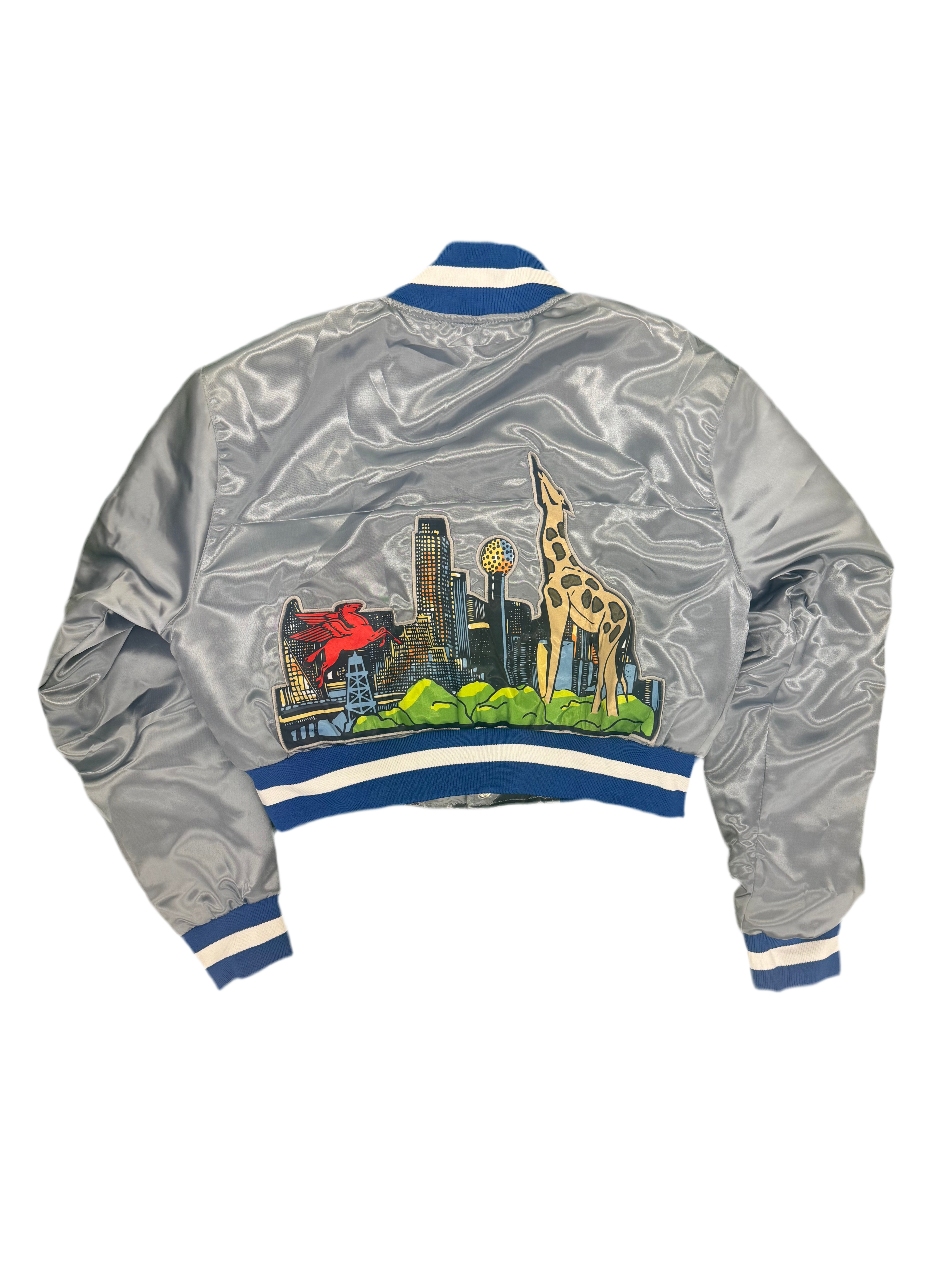 THIS IS DALLAS CROPPED SATIN VARSITY JACKET Grey 2.0