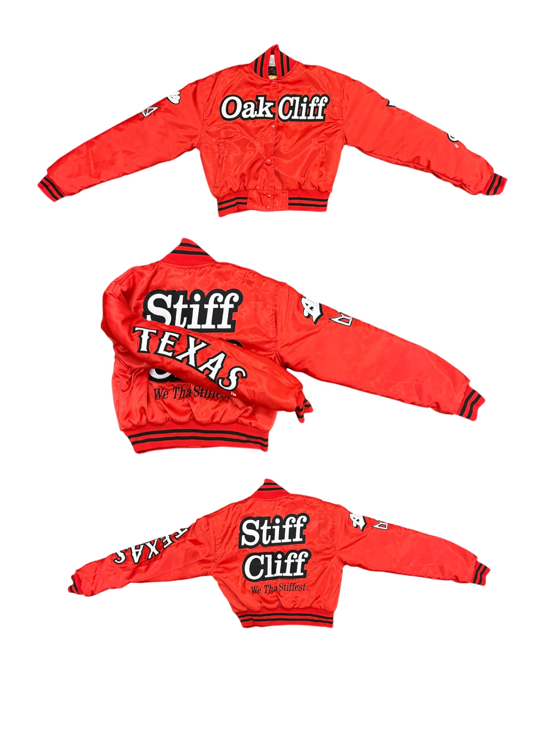 OAK CLIFF CROPPED SATIN VARSITY JACKET RED Children