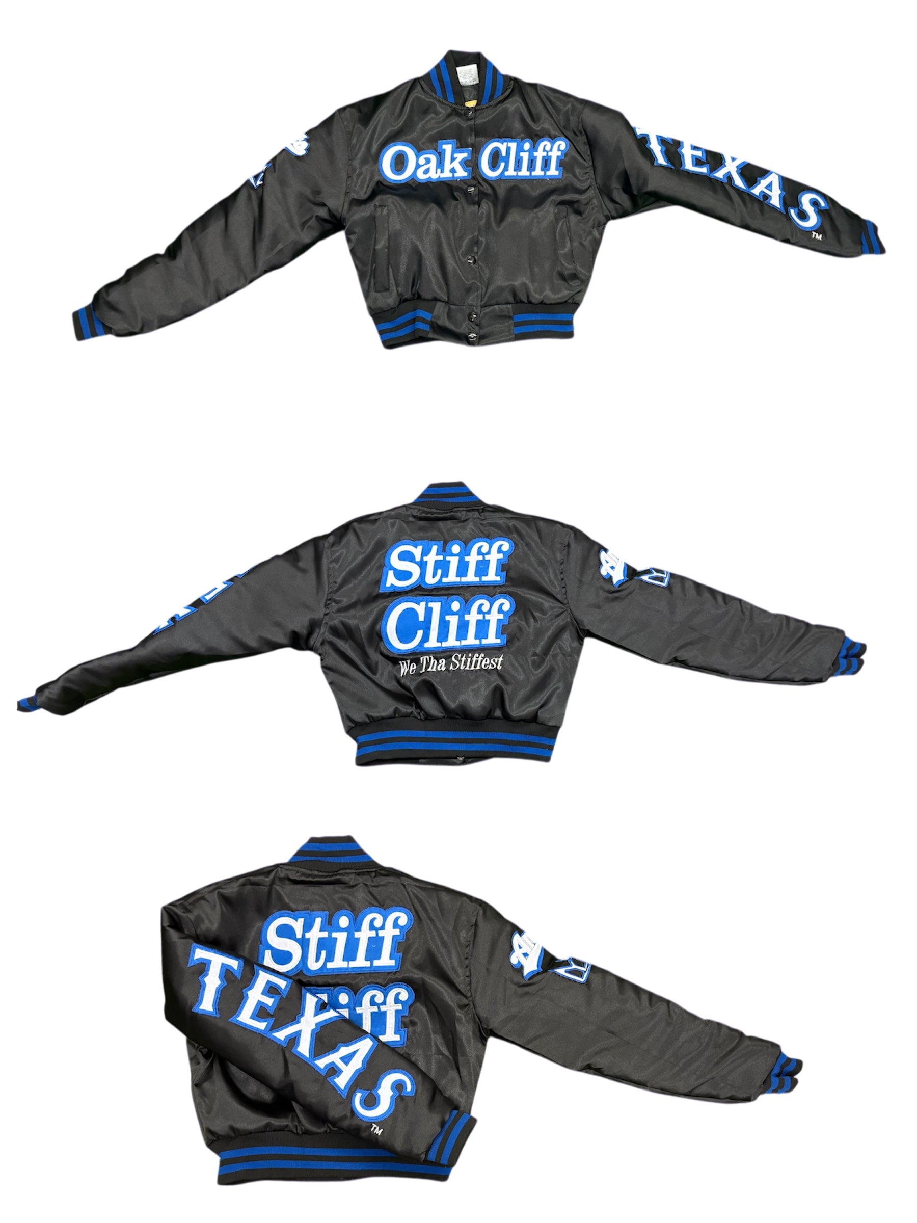 OAK CLIFF CROPPED SATIN VARSITY JACKET BLACK Children