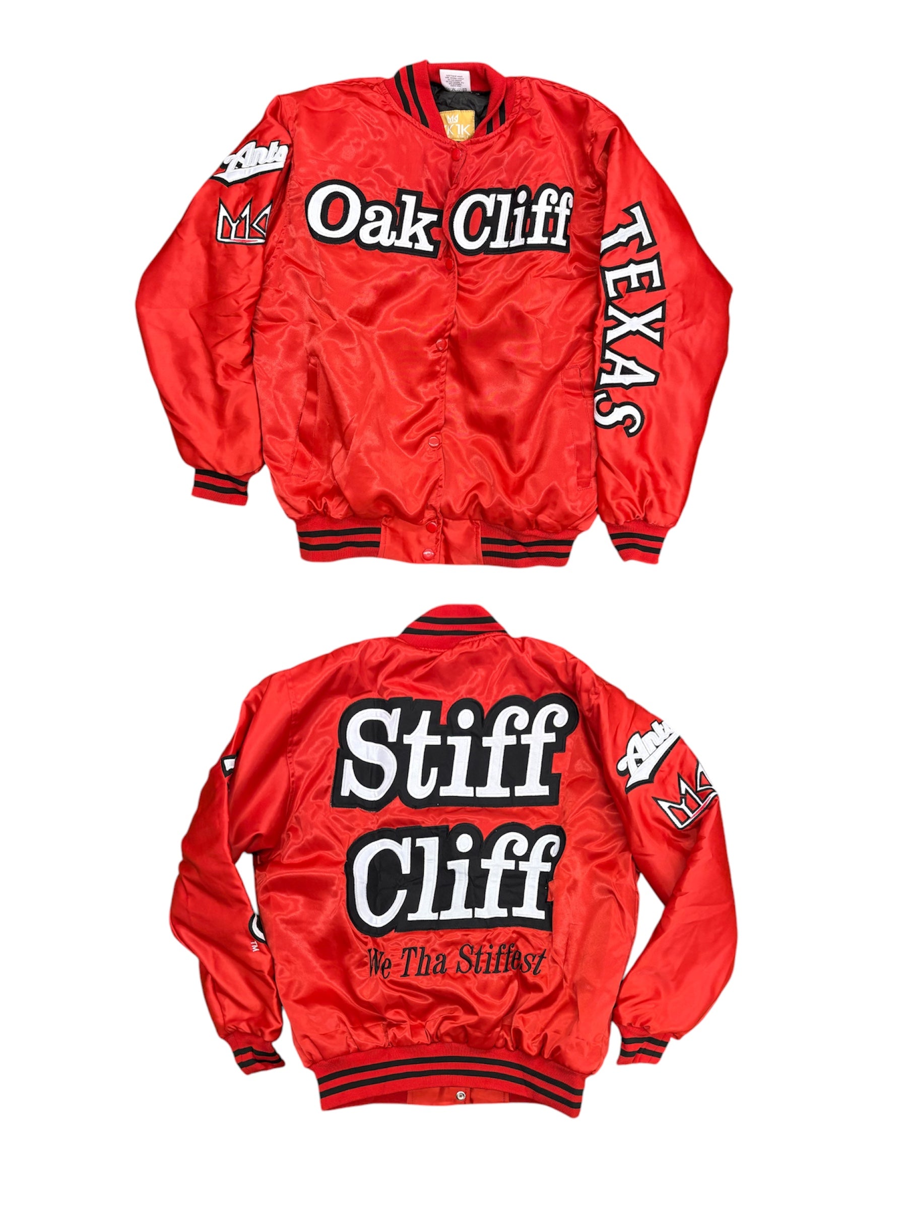 OAK CLIFF SATIN VARSITY JACKET RED