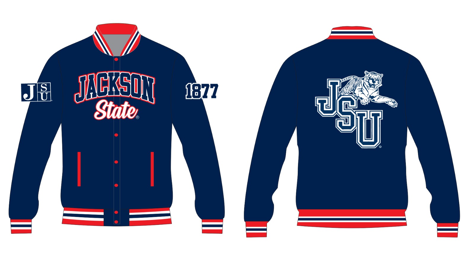 JACKSON STATE YK1K SATIN VARSITY JACKET PRE-ORDER NAVY BLUE