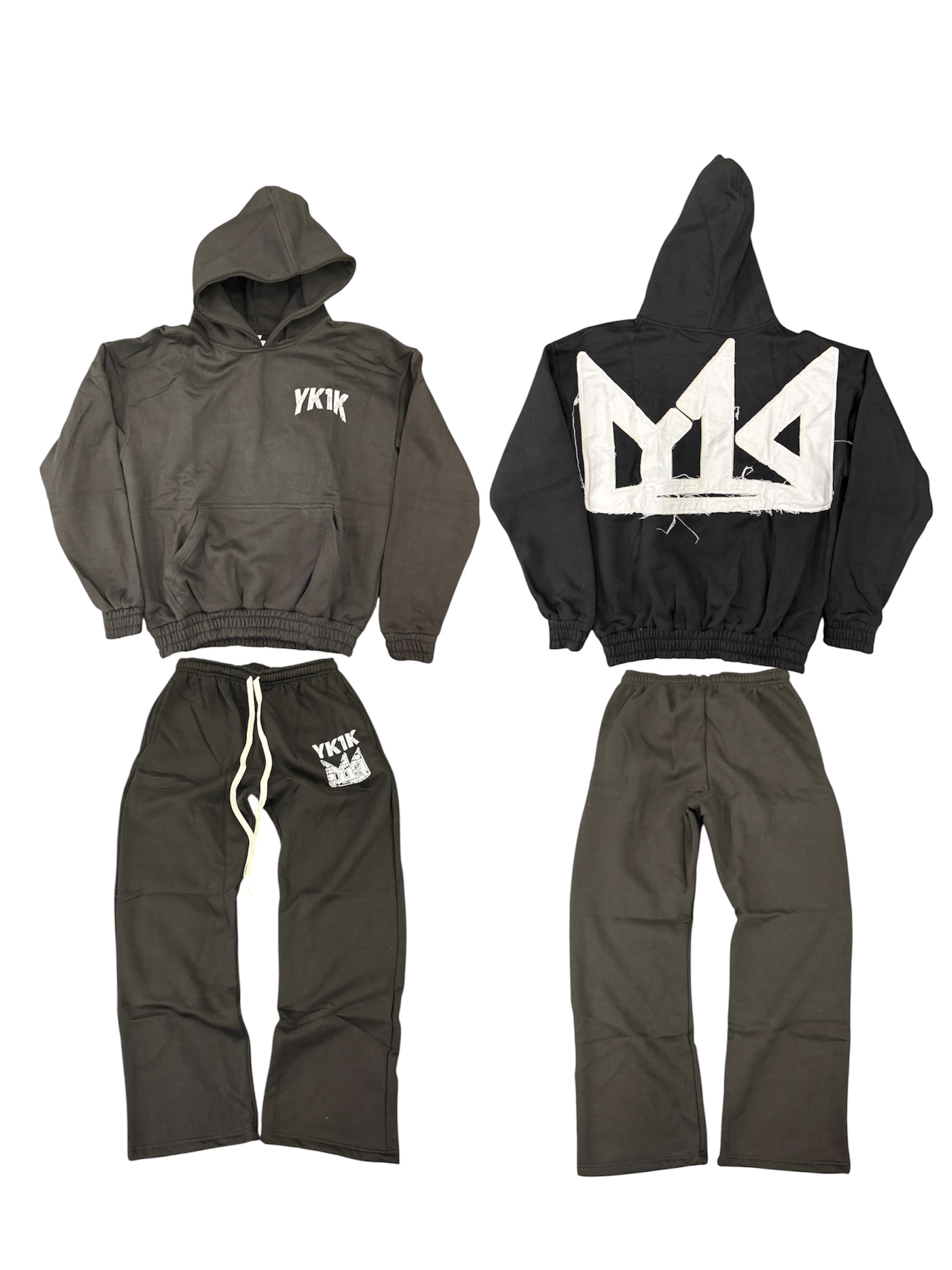 YK1K WINTER 25 OVERSIZED HOODIE STACKED PANTS SWEATSUIT BLACK