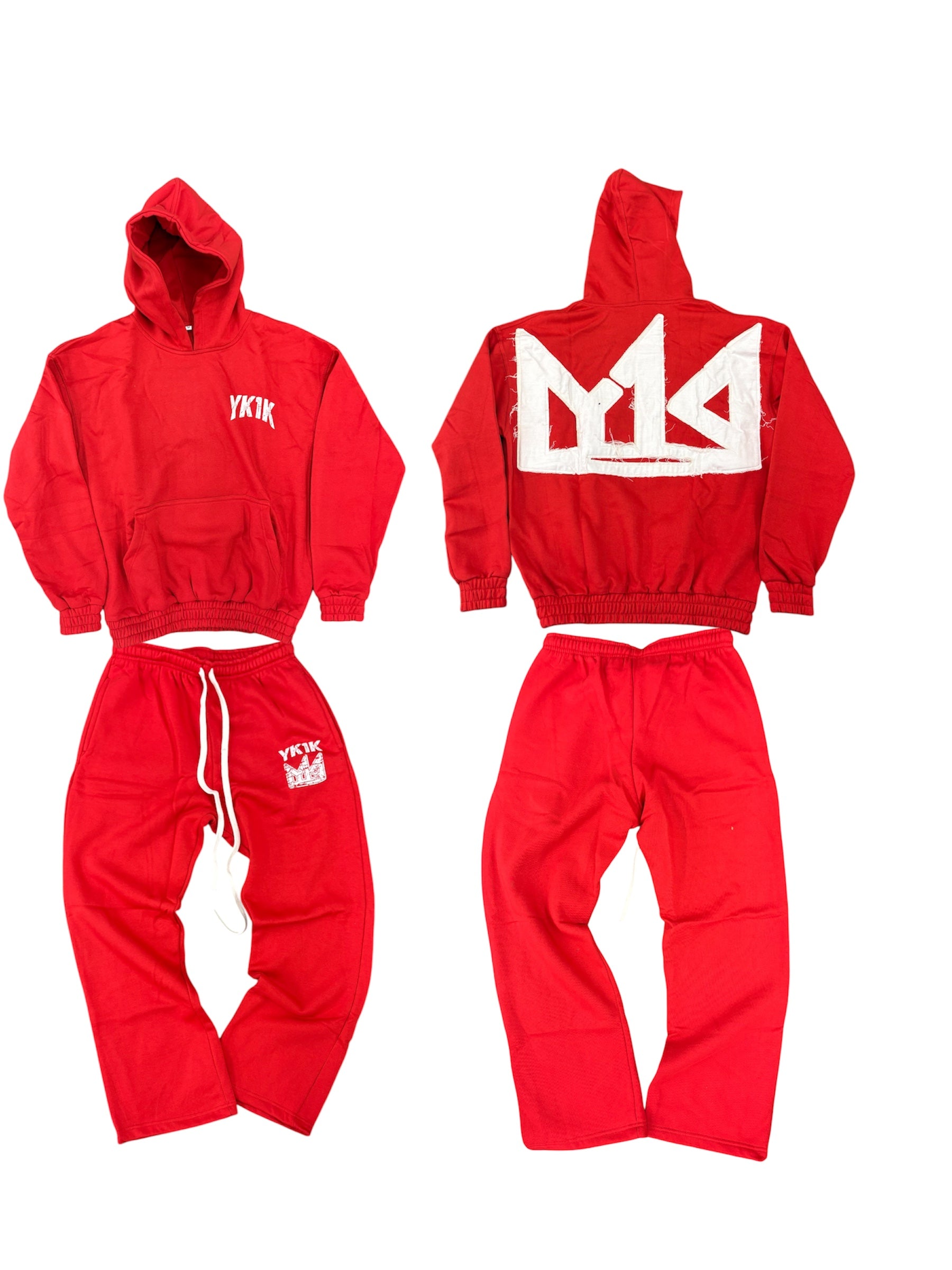 YK1K WINTER 25 OVERSIZED HOODIE STACKED PANTS SWEATSUIT RED