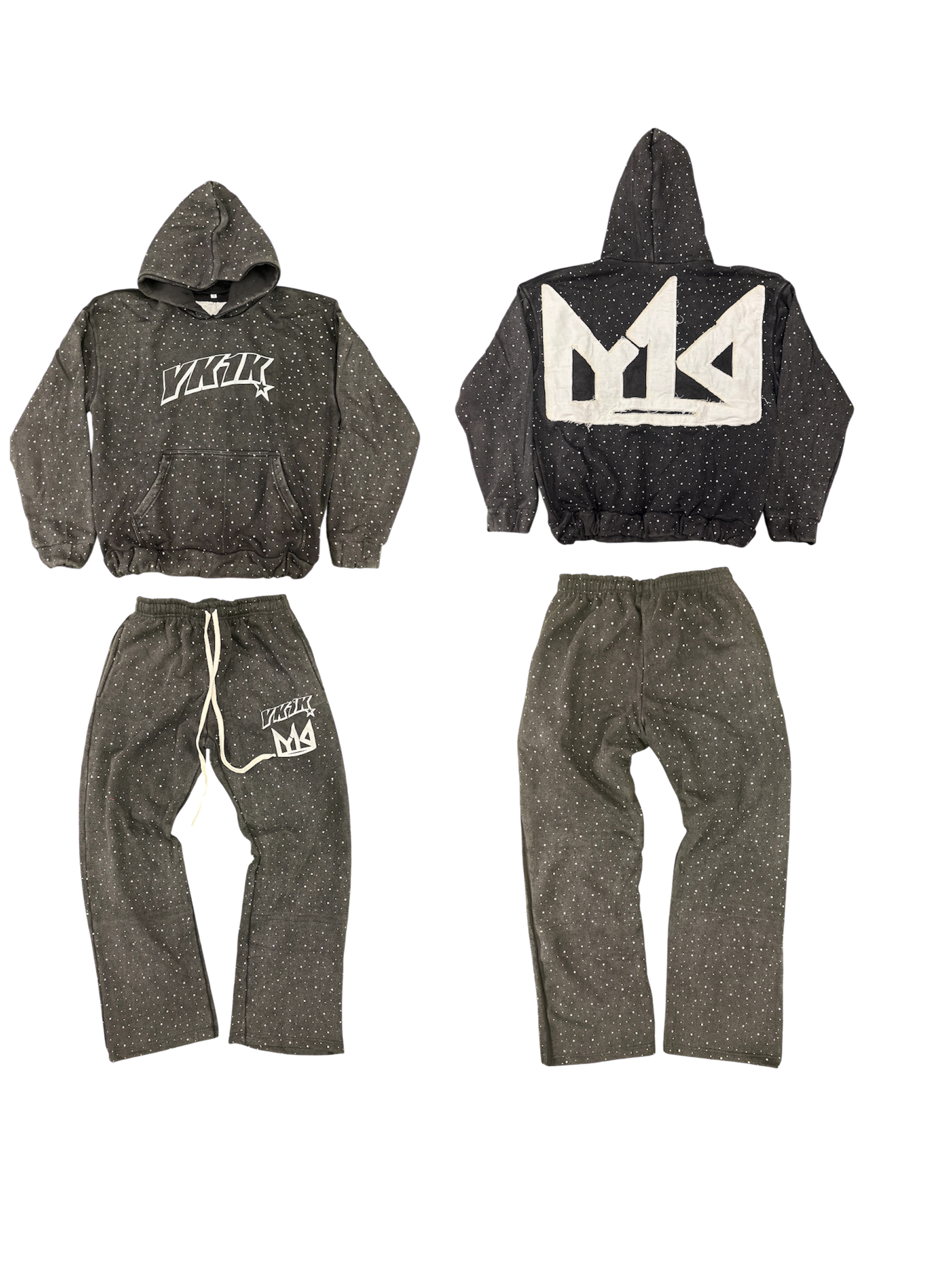 Premium “1KStone” WINTER 25 OVERSIZED HOODIE STACKED PANTS SWEATSUIT BLACK