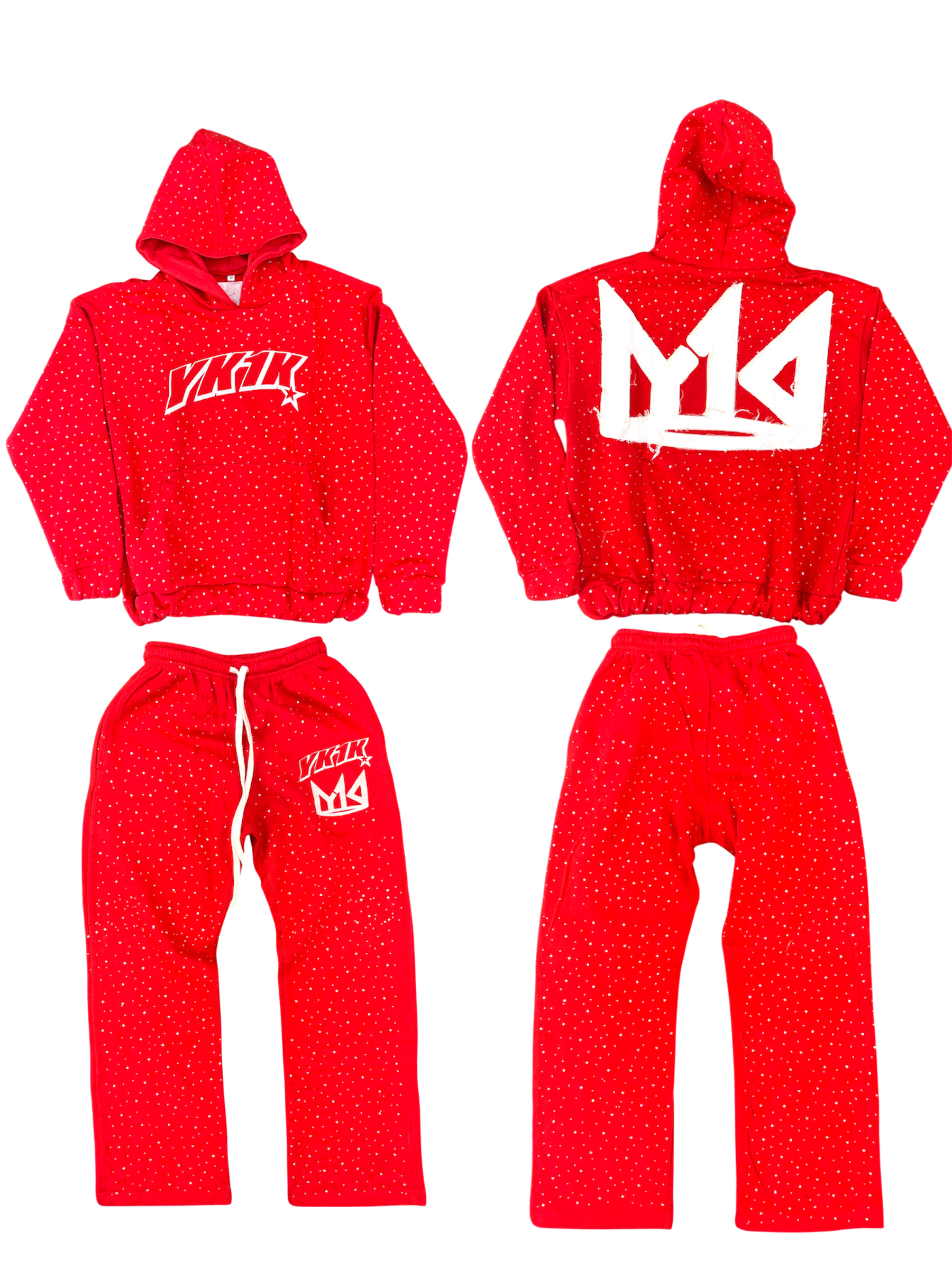 Premium “1KStone” WINTER 25 OVERSIZED HOODIE STACKED PANTS SWEATSUIT RED