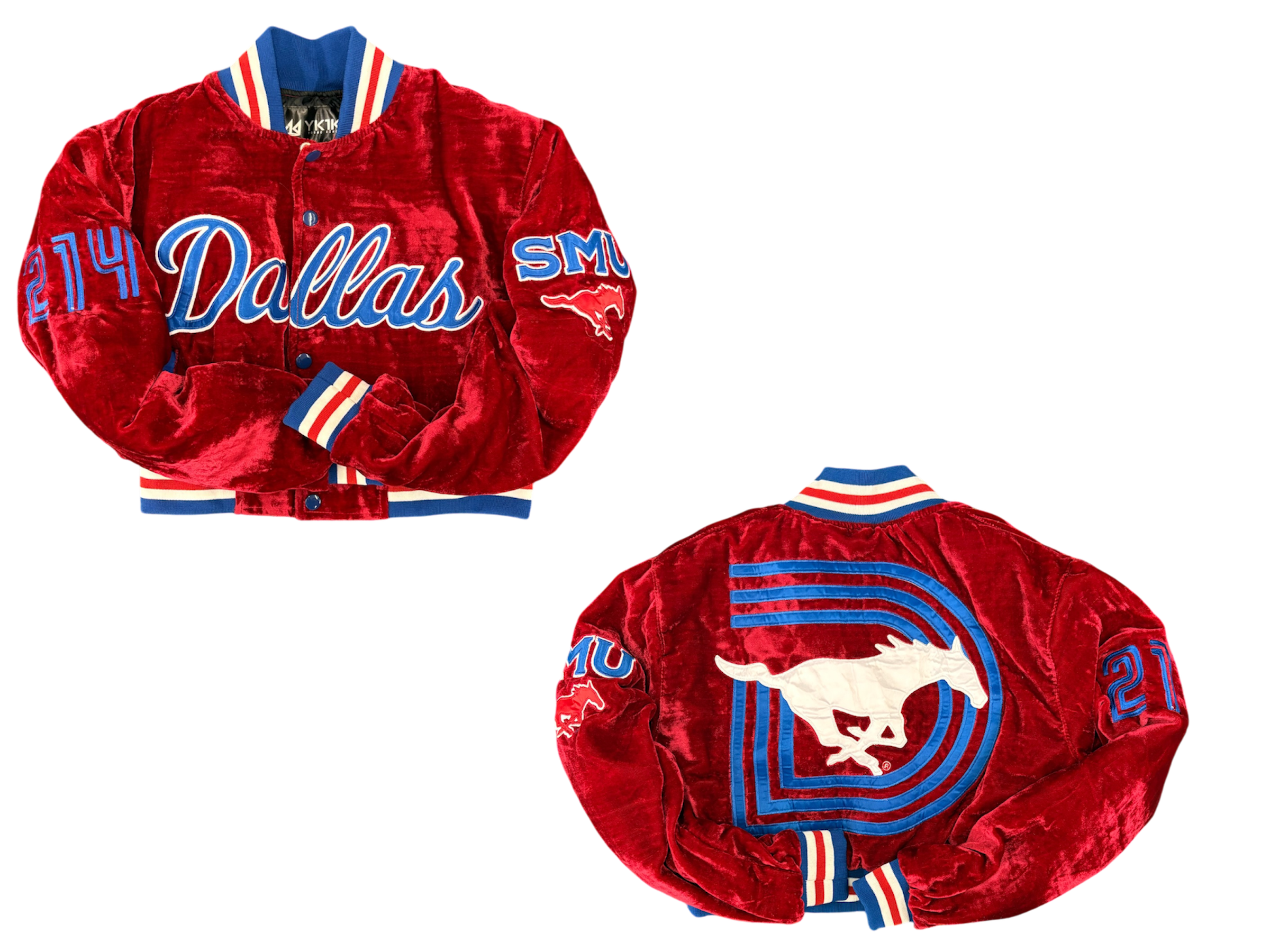 Velvet SMU/YK1K WOMENS SATIN CROPPED VARSITY JACKET Red