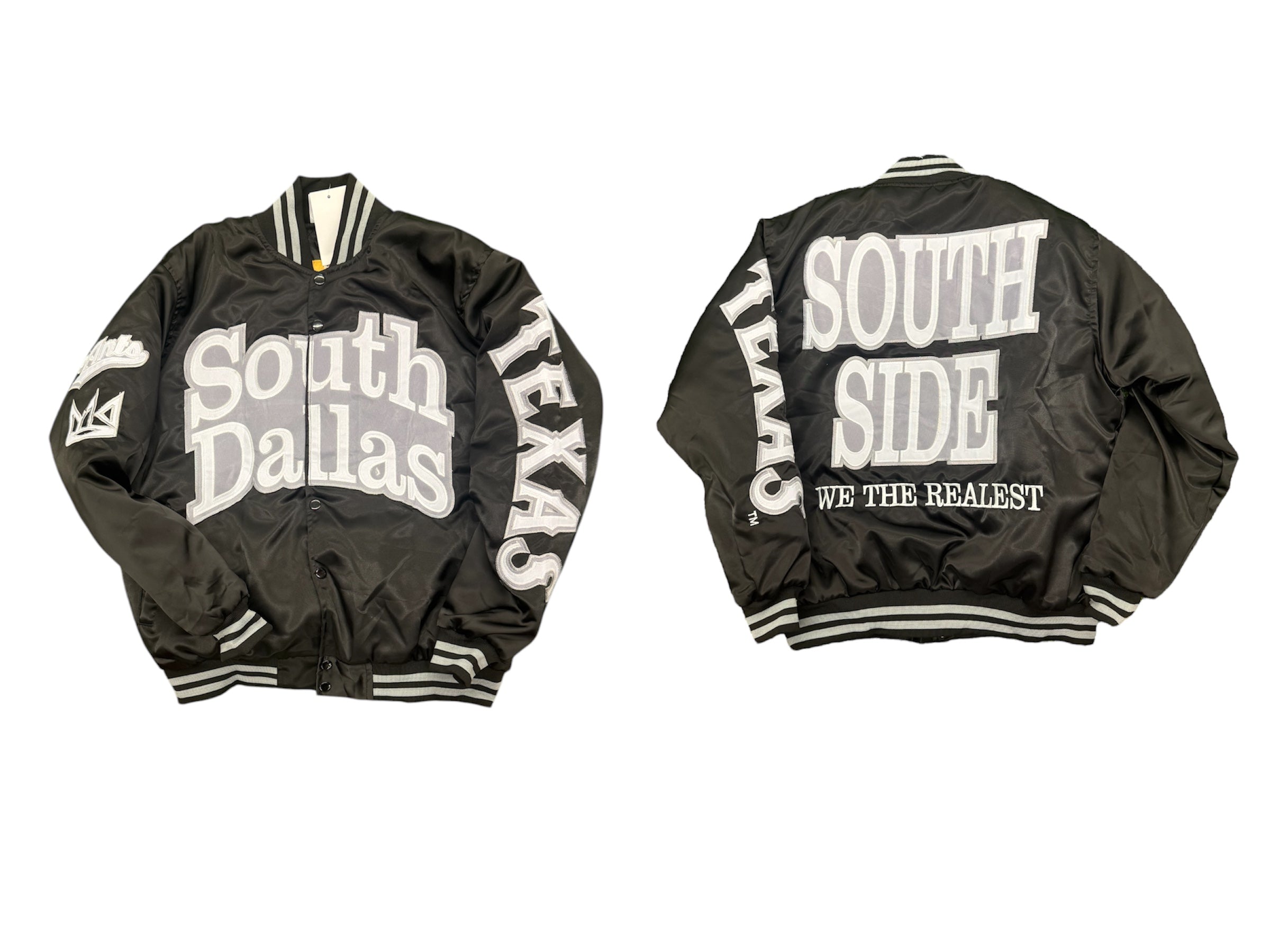 South Dallas SATIN VARSITY JACKET Black