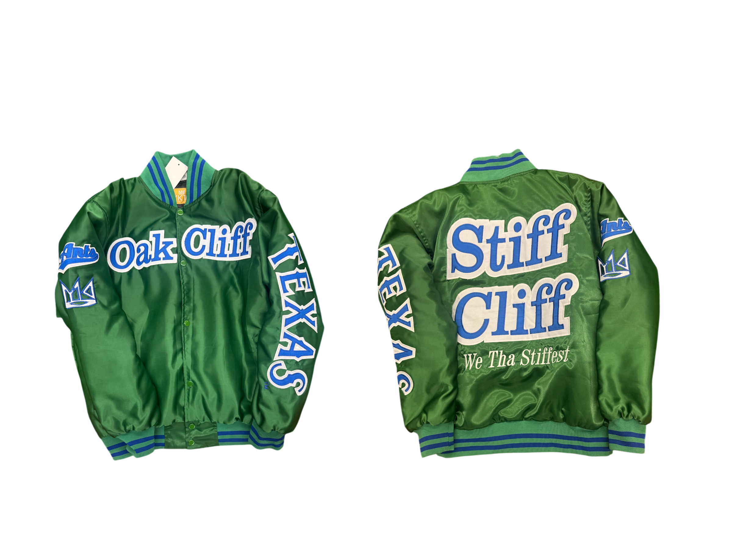 OAK CLIFF SATIN VARSITY JACKET Green