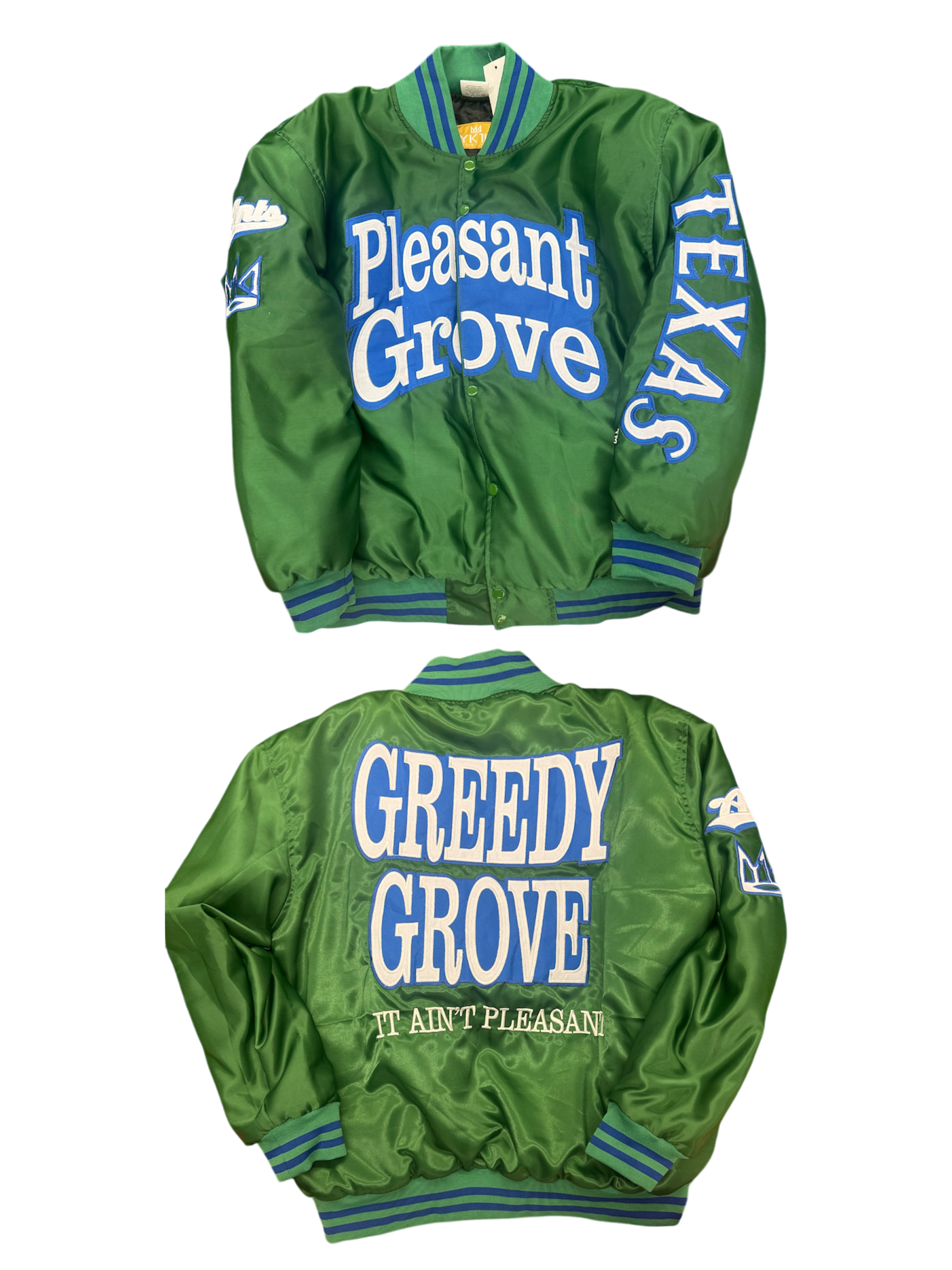 Greedy Grove SATIN VARSITY JACKET Green