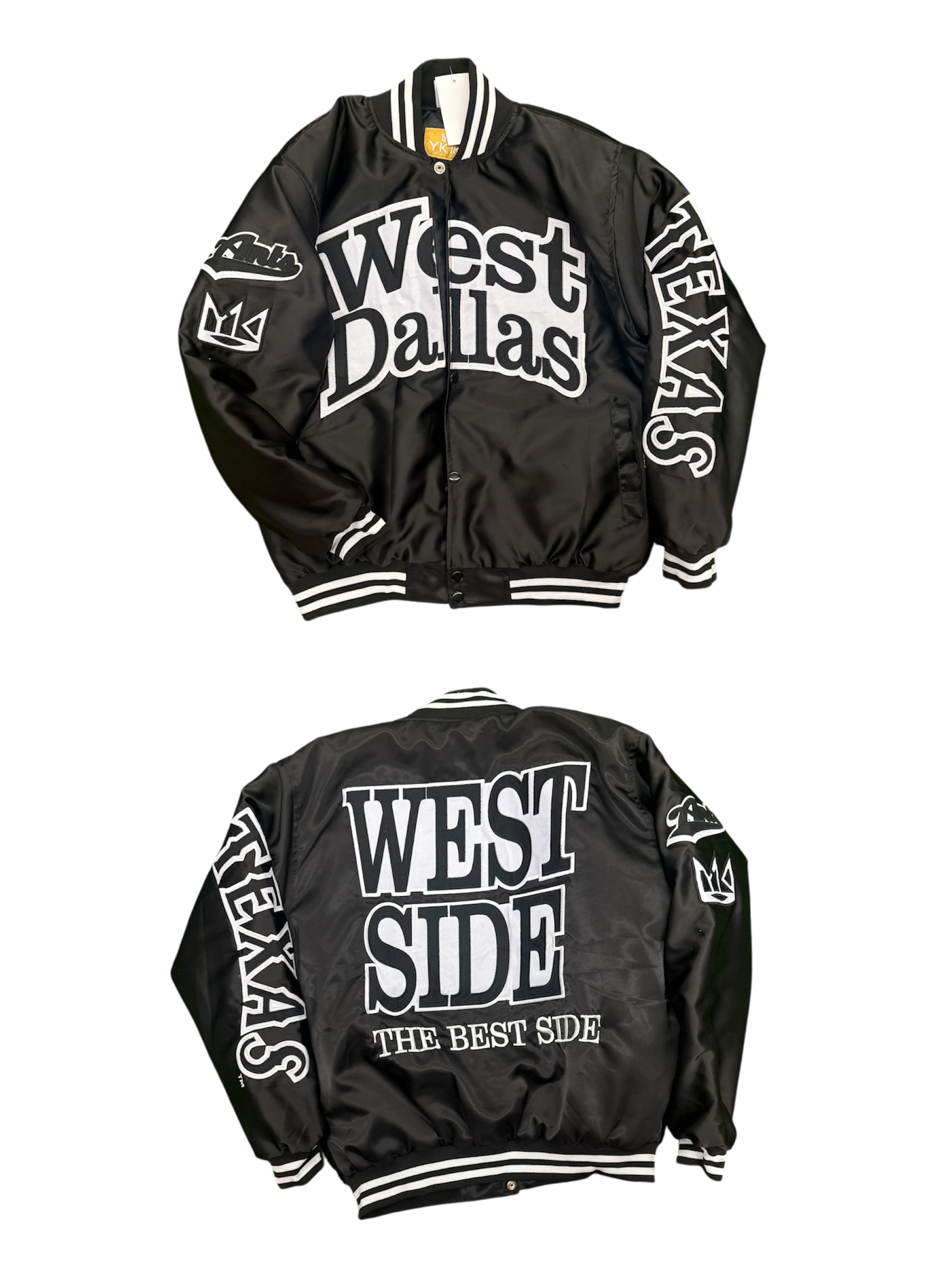 West Dallas SATIN VARSITY JACKET Black