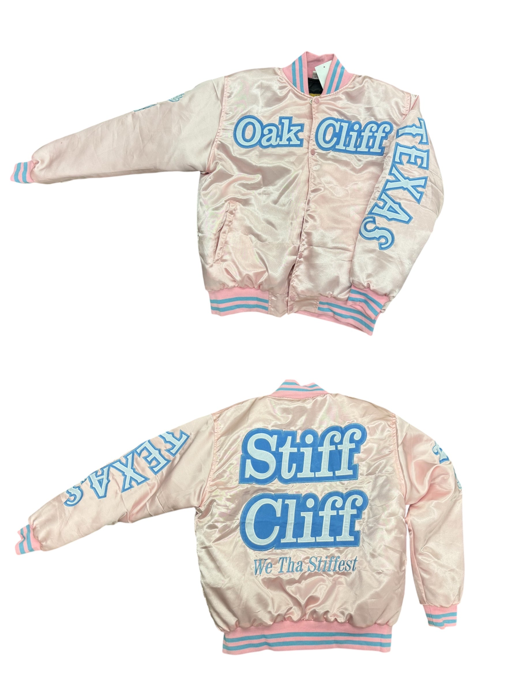 OAK CLIFF SATIN VARSITY JACKET Pink