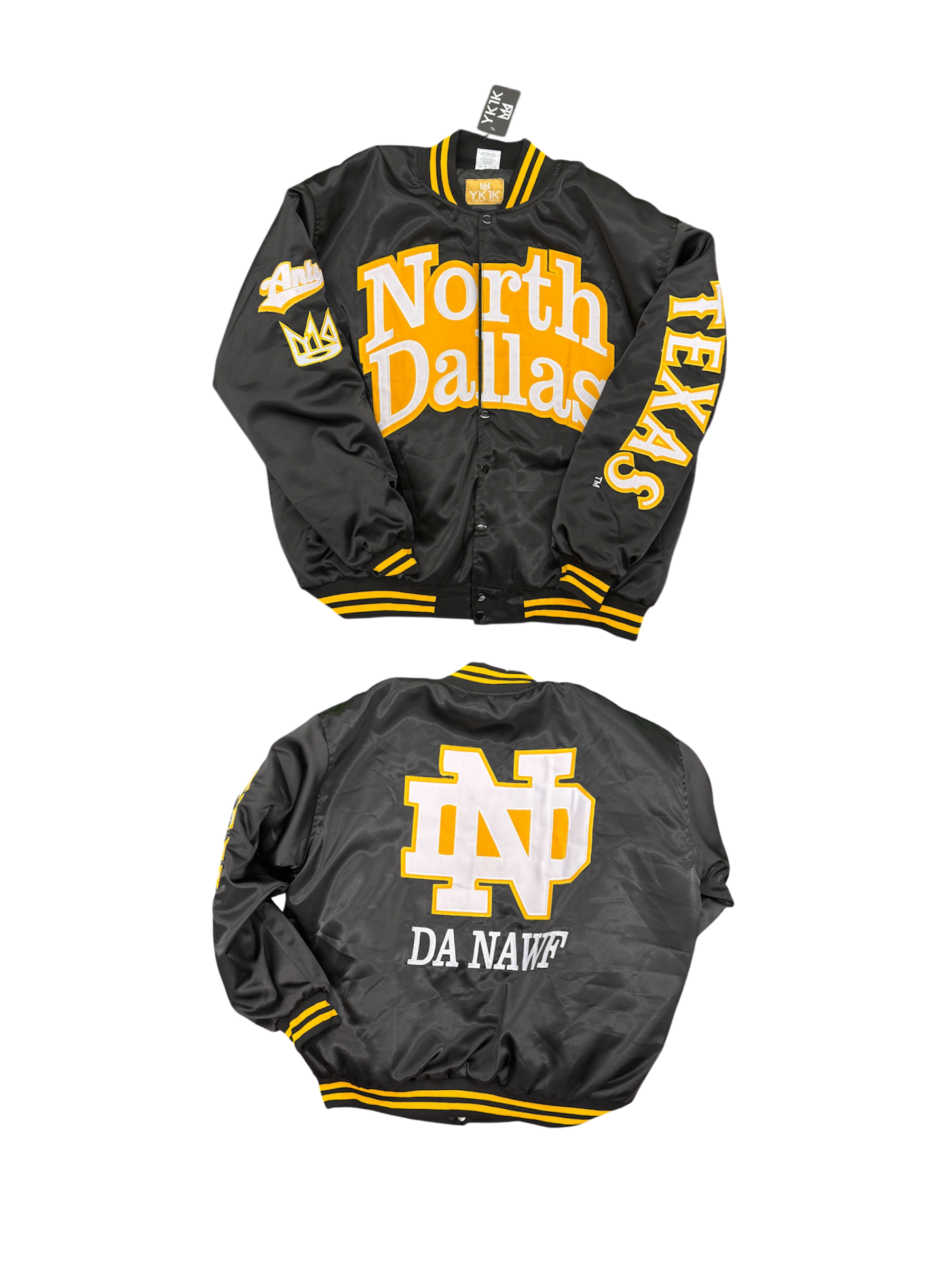 North Dallas SATIN VARSITY JACKET Black