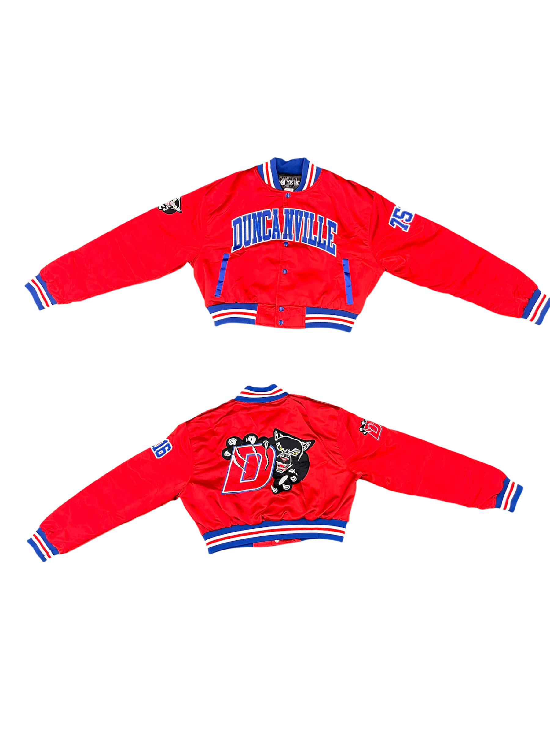 Duncanville  YK1K SATIN VARSITY JACKET CROPPED RED