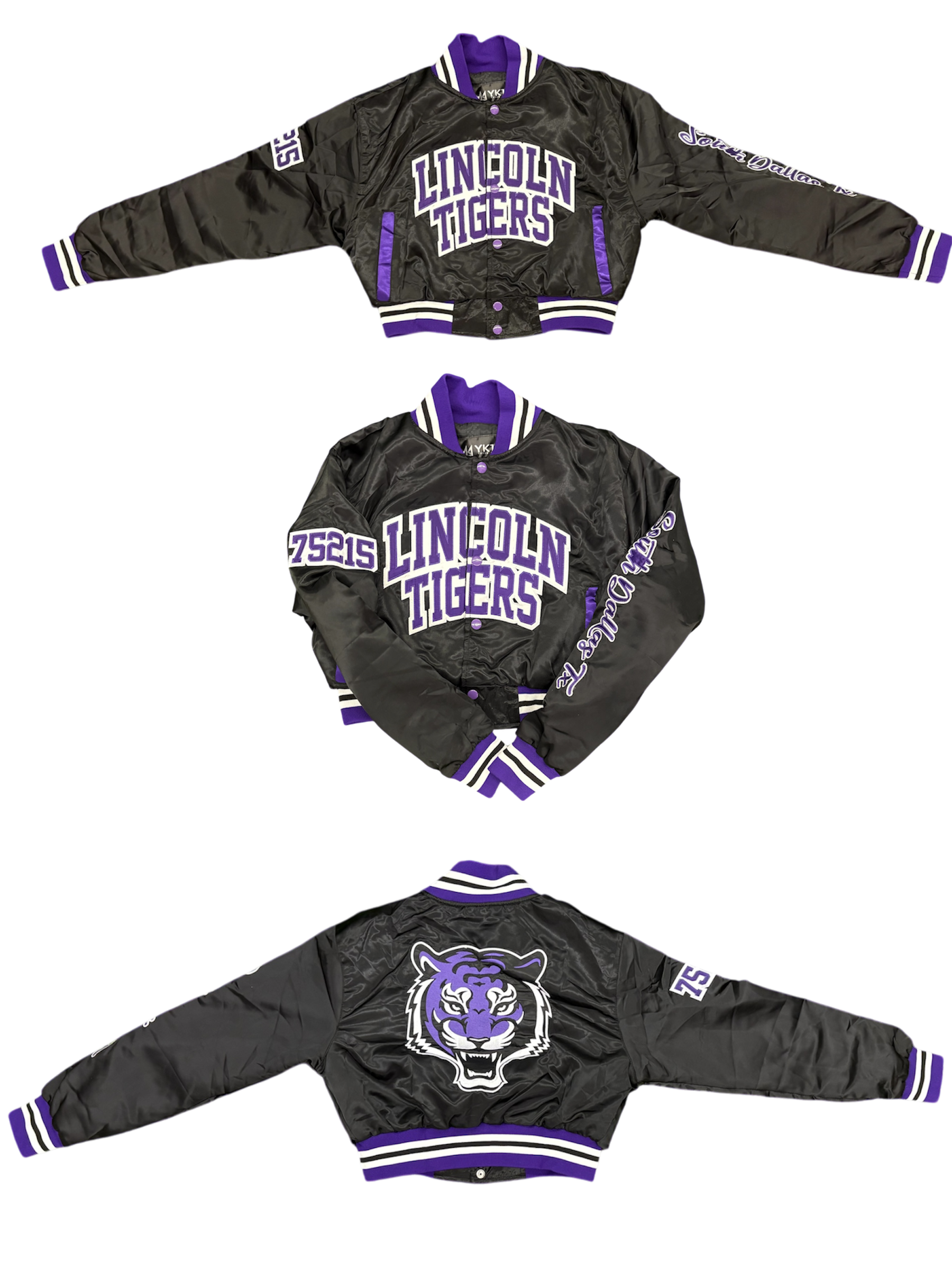 LINCOLN YK1K SATIN VARSITY JACKET CROPPED BLACK