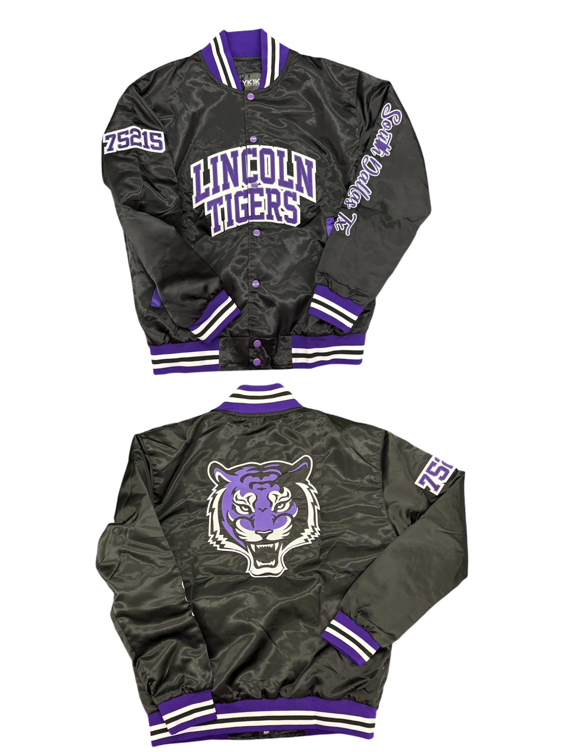 LINCOLN TIGERS YK1K SATIN VARSITY JACKET BLACK