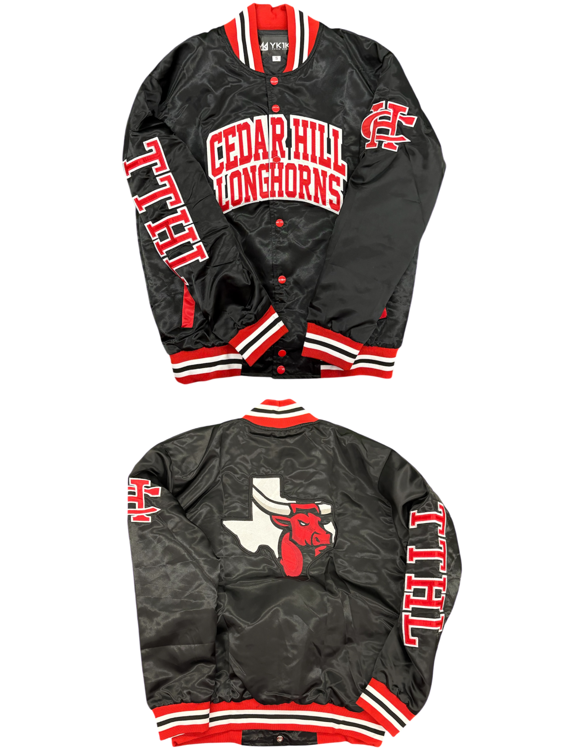 CEDAR HILL YK1K SATIN VARSITY JACKET