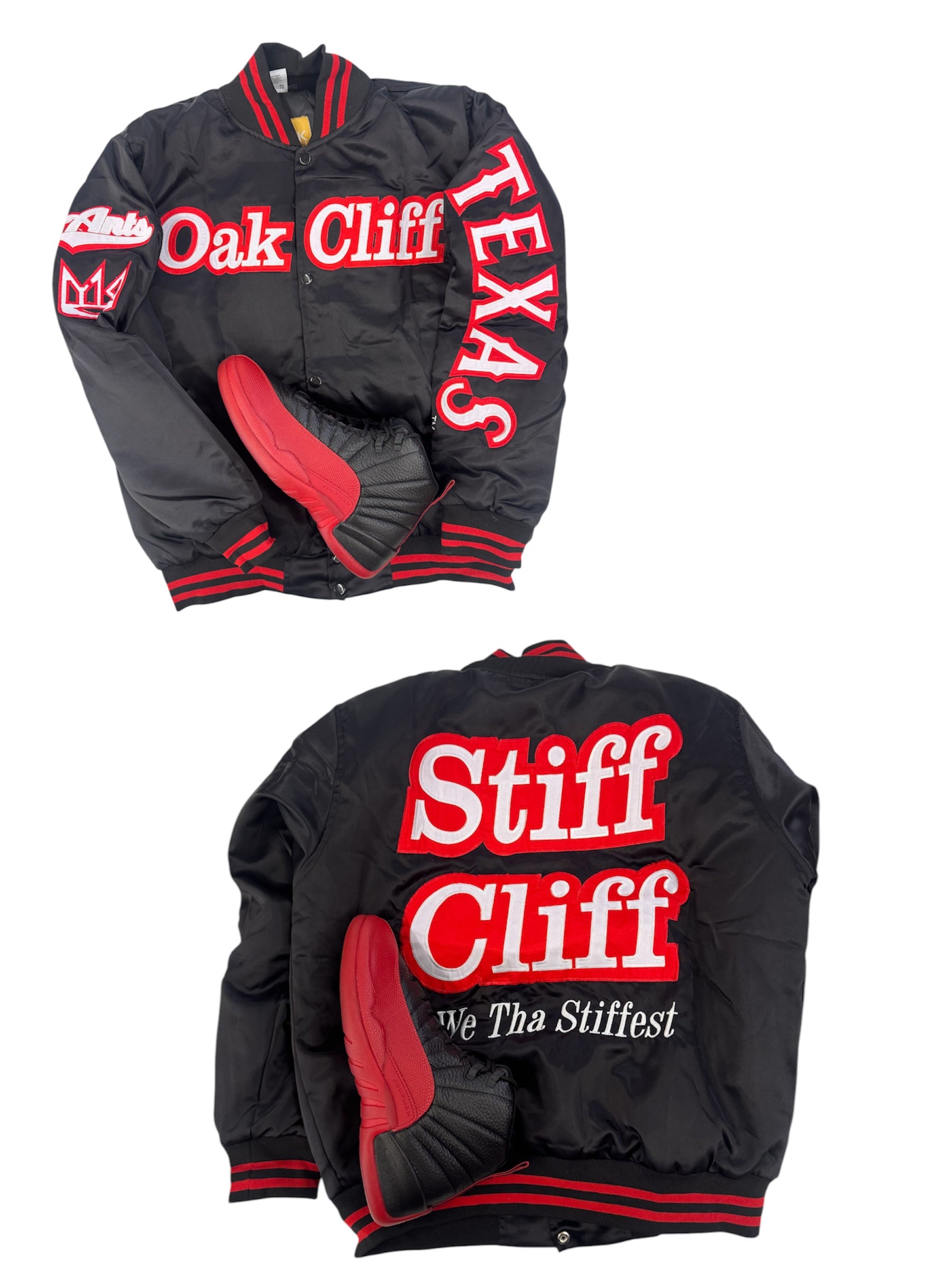 OAK CLIFF SATIN VARSITY JACKET Black