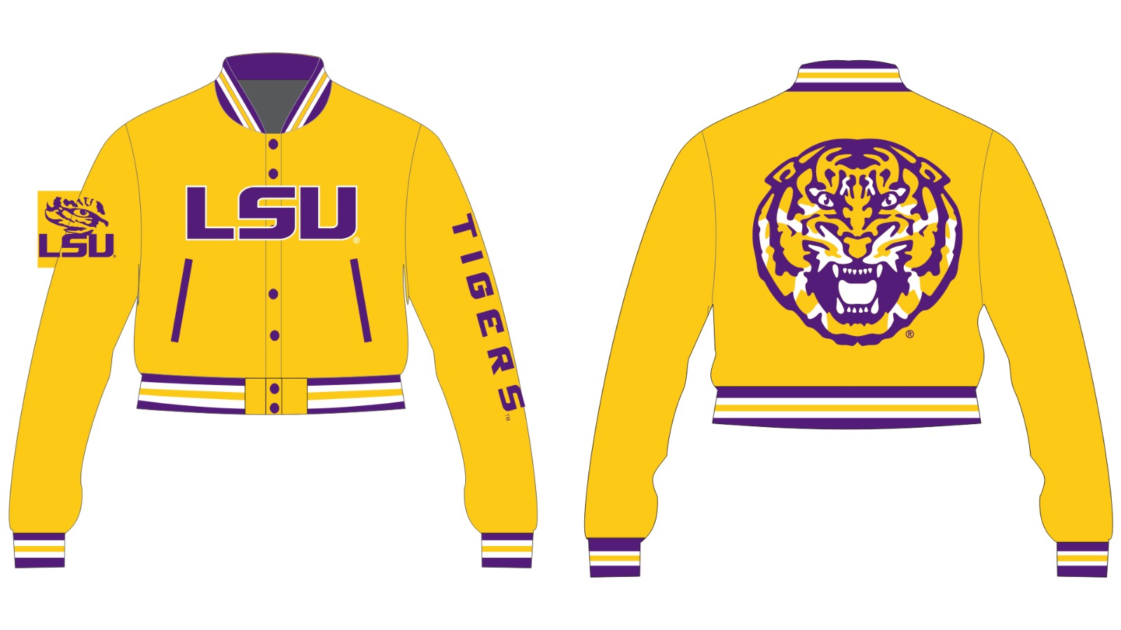 LSU YK1K SATIN VARSITY JACKET PRE-ORDER CROPPED  GOLD