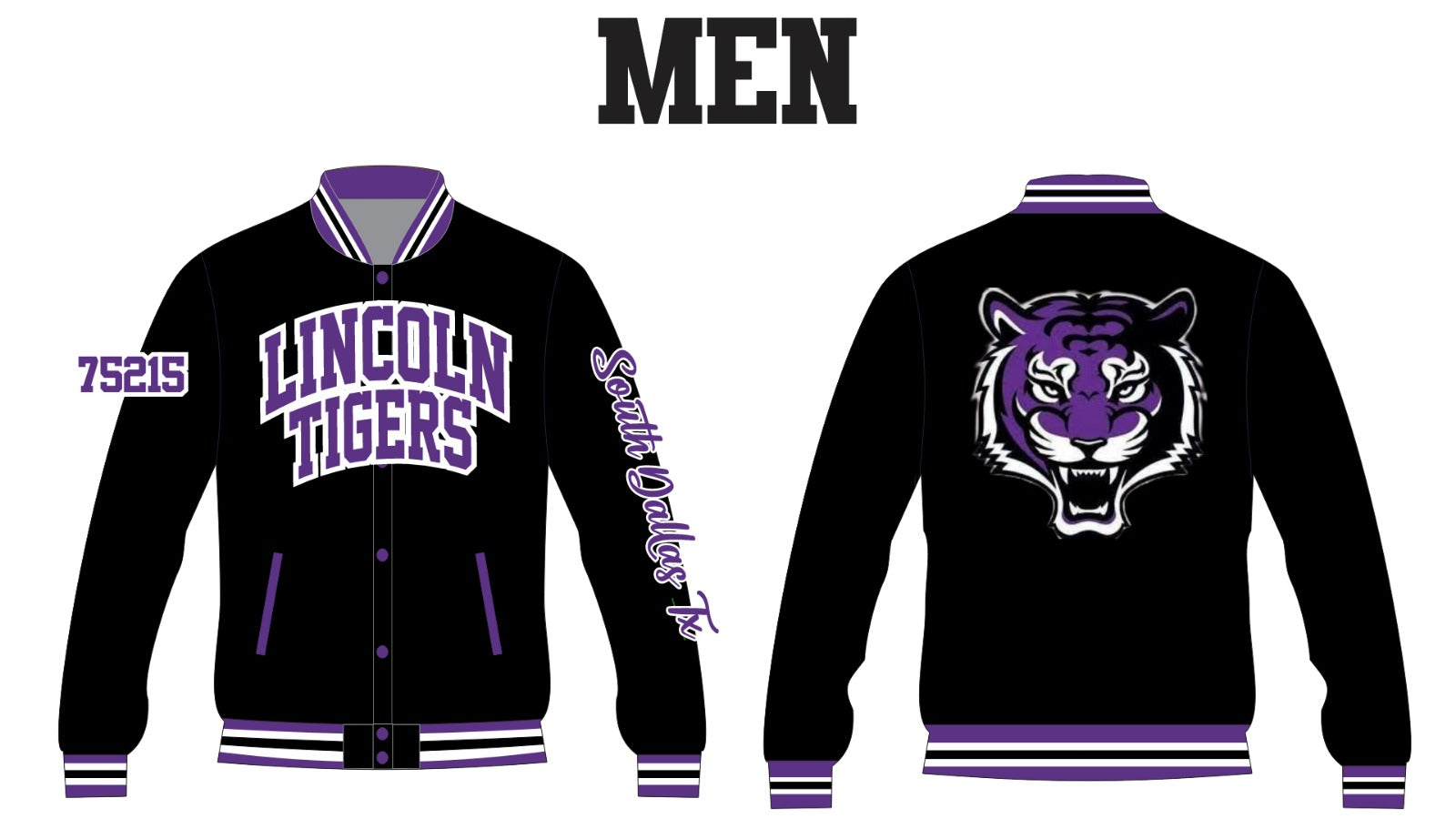 LINCOLN TIGERS YK1K SATIN VARSITY JACKET BLACK PRE-ORDER